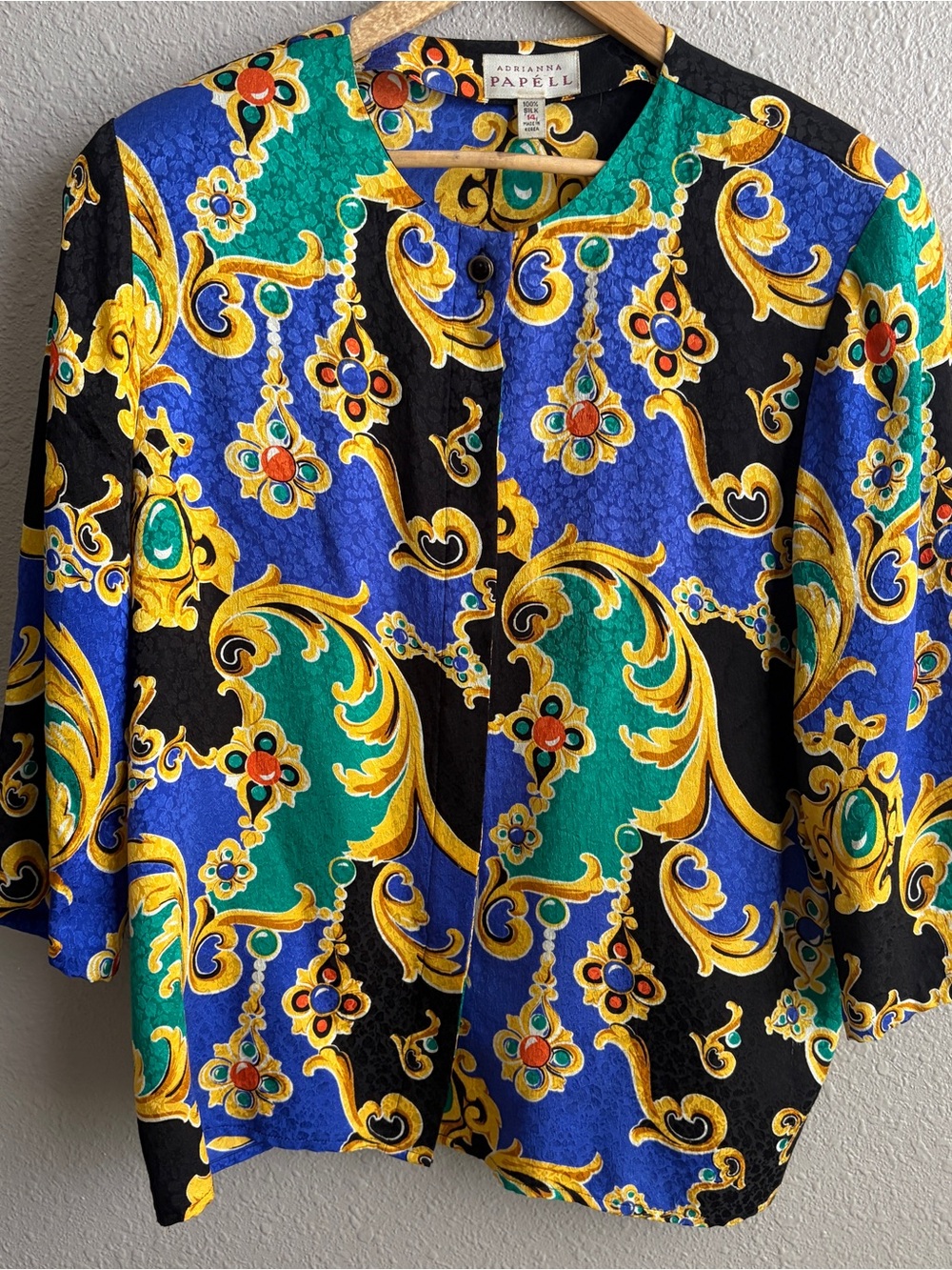 Adrianna Papell Vintage 80’s 100% Silk Button Up Blouse Multicolor Baroque